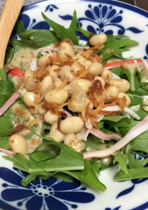 水菜とお豆のわさびごまドレサラダ-レシピのメイン写真