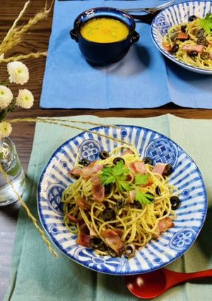 ベーコンと自家製ジェノベーゼのスパゲティ-レシピのメイン写真