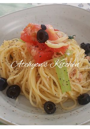 簡単トマトとブラックオリーブの冷製パスタ-レシピのメイン写真