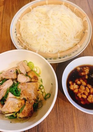鷄のローストと納豆そうめん-レシピのメイン写真