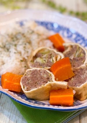 【炊飯器で】キャベツひき肉巾着&ご飯-レシピのメイン写真