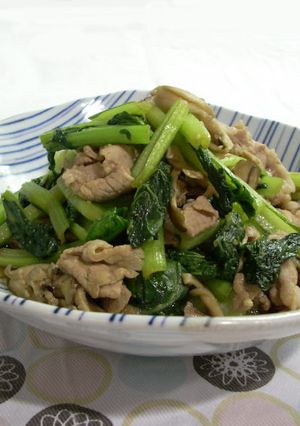 ターツァイと豚肉のわさび醤油炒め-レシピのメイン写真