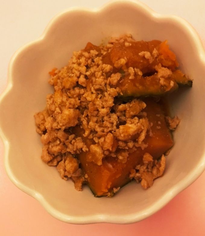 甘さ控えめ♪かぼちゃの鶏そぼろ煮-レシピのメイン写真