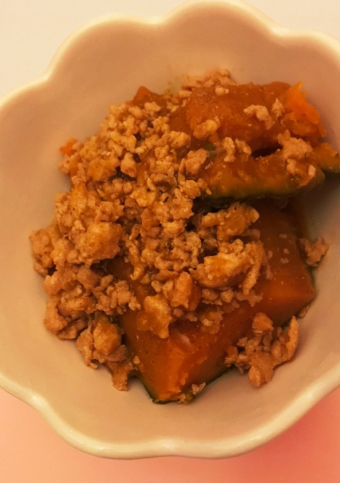 甘さ控えめ♪かぼちゃの鶏そぼろ煮-レシピのメイン写真
