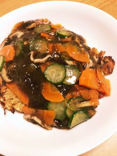 もずくと野菜の餡掛けお好み焼き-レシピのメイン写真