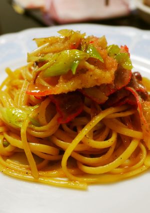 鯨ベーコンと長ネギのペペロンチーノ-レシピのメイン写真