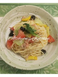 簡単!野菜たっぷりカラフル冷製パスタ-レシピのメイン写真