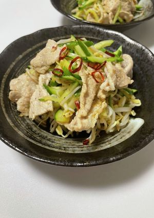 豚しゃぶ+もやし+きゅうりのピリ辛酢醤油-レシピのメイン写真