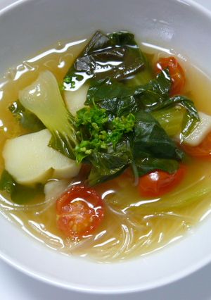 青梗菜とプチトマトの春雨スープ-レシピのメイン写真
