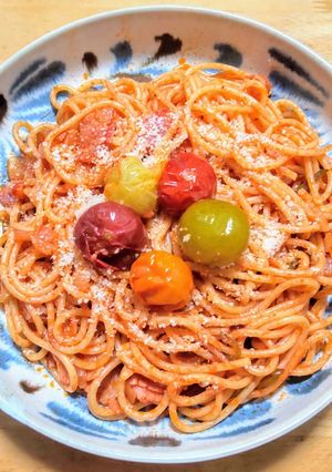 カラートマトでスパゲティナポリタン-レシピのメイン写真