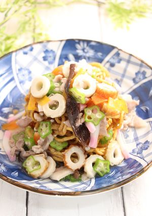 簡単!かた焼きそば☆塩オクラあん-レシピのメイン写真