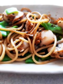 ホタテとナタマメの黒ごまパスタ-レシピのメイン写真