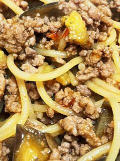 ワンパン☆麻婆茄子風パスタ-レシピのメイン写真