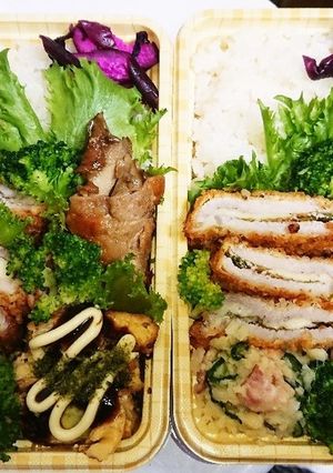 【夫婦弁当69】梅チーズカツと舞茸肉巻き-レシピのメイン写真