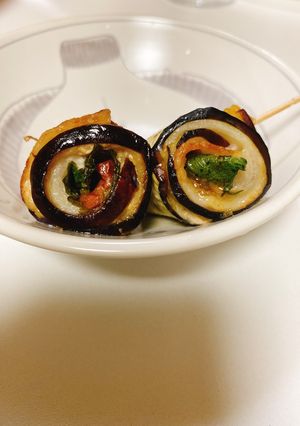 茄子の豚バラ梅紫蘇クルクル巻き-レシピのメイン写真