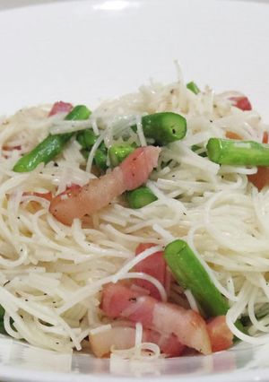 素麺・しらたきとベーコン・アスパラの炒め-レシピのメイン写真