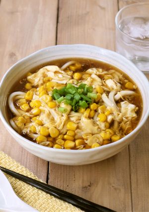 簡単♪もろこしうどん（あんかけ）／給食-レシピのメイン写真