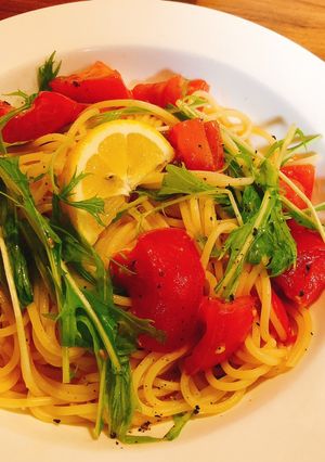 湯剥き不要、トマトと水菜の冷製パスタ-レシピのメイン写真