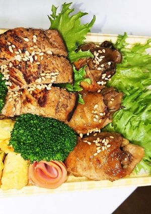 【夫婦弁当71】舞茸肉巻きと鳥胸の照焼-レシピのメイン写真