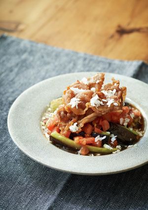 揚げ野菜とカリカリ豚のトマトポン酢がけ-レシピのメイン写真
