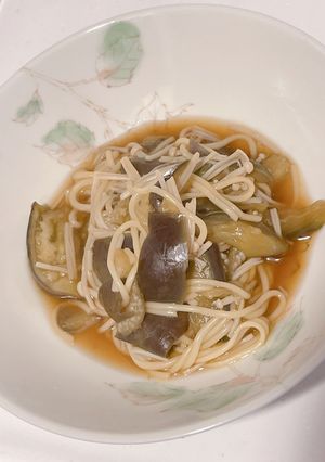 ナスとエノキの和風スープパスタ風-レシピのメイン写真