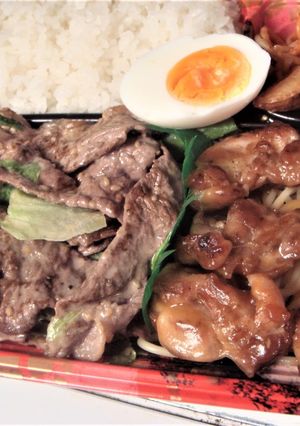 牛焼しゃぶサラダ＆チキンステーキのＷ弁当-レシピのメイン写真