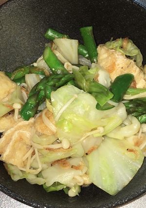 キャベツとアスパラと油揚げのポン酢サラダ-レシピのメイン写真