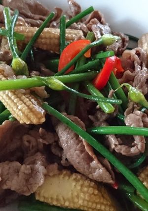 ニンニクの芽と牛肉のオイスターソース炒め-レシピのメイン写真