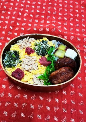 そぼろごはんにメンチカツ弁当-レシピのメイン写真