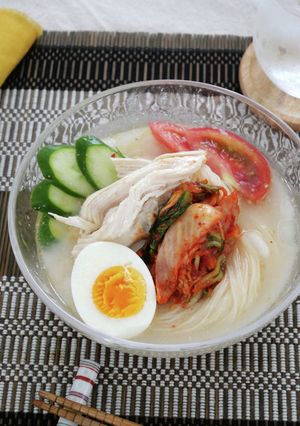 熱中症予防！蒸し鶏の韓国冷麺風そうめん-レシピのメイン写真