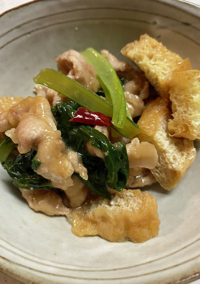 小松菜とうす揚げ、豚ロースの炒め煮♡簡単-レシピのメイン写真