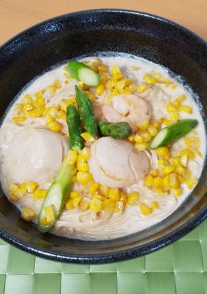 魚介とアスパラのミルクそうめん-レシピのメイン写真