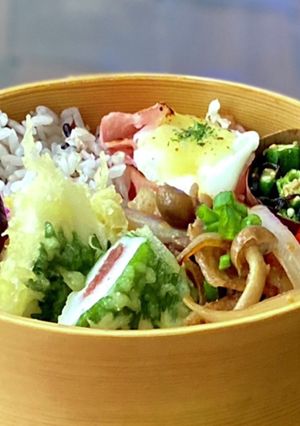 わっぱ弁当*はんぺん梅しそ天と豚肉炒め-レシピのメイン写真
