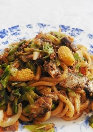 キャベツとオイルサーディンの味噌焼うどん-レシピのメイン写真