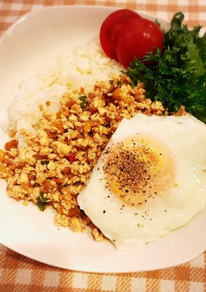 ヘルシーお豆腐と大豆ミ一トガパオライス-レシピのメイン写真