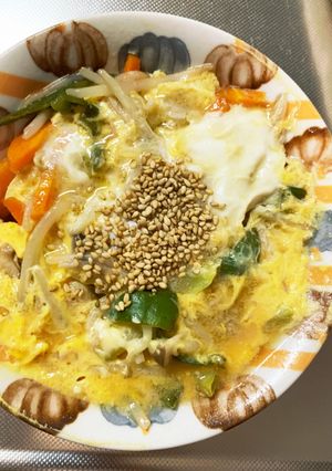 全てレンジ甘辛卵とじ丼味豚平焼き風-レシピのメイン写真