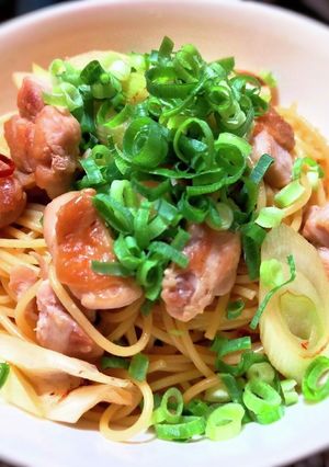 鶏もも肉と長ネギの醤油パスタ-レシピのメイン写真