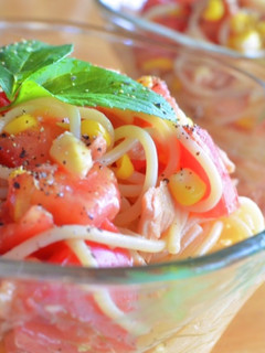 ランチ♡トマトとトウモロコシの冷製パスタ-レシピのメイン写真