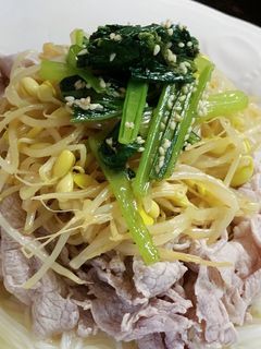 豚肉ともやし小松菜ナムルのそうめん-レシピのメイン写真