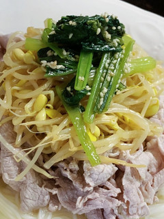 豚肉ともやし小松菜ナムルのそうめん-レシピのメイン写真