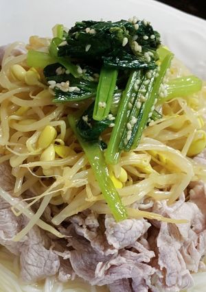 豚肉ともやし小松菜ナムルのそうめん-レシピのメイン写真