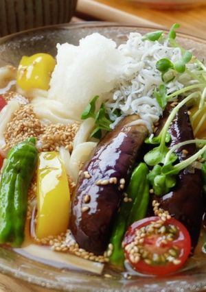 焼き夏野菜としらすの冷やしうどん-レシピのメイン写真