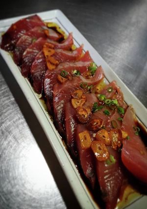 初鰹のニンニクとバルサミコ醤油オリーブ油-レシピのメイン写真
