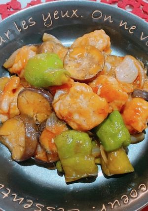 ☆夏野菜と豚バラ団子の甘酢あん炒め☆-レシピのメイン写真