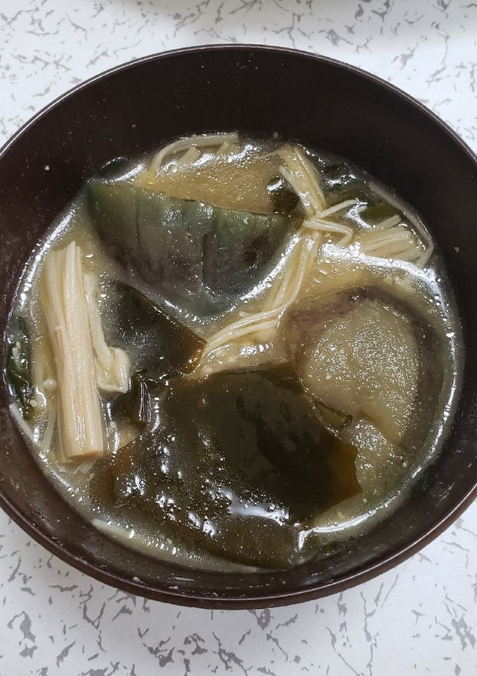 超簡単！揚げ茄子とえのきのわかめの味噌汁-レシピのメイン写真