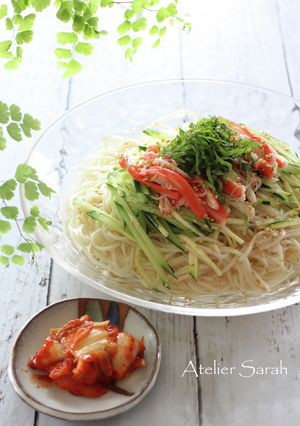 5分冷麺風♪かにかま&きゅうり素麺/冷麦-レシピのメイン写真