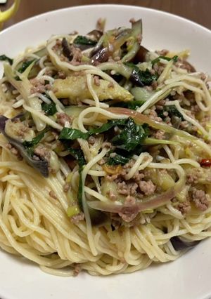 ナスと大葉とひき肉の和風パスタ-レシピのメイン写真