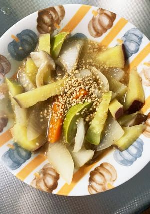 根菜てりてりチキン丼炒め味温野菜サラダ-レシピのメイン写真