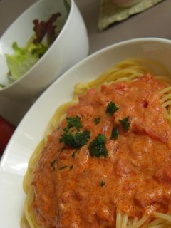 トマトクリームパスタ。豆乳ver-レシピのメイン写真