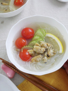 あさり缶とミニトマトの春雨スープ-レシピのメイン写真